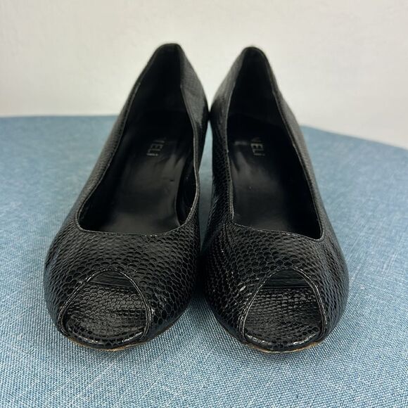 Vaneli Baxter Embossed Snake Heels Peep Toe Pumps In Black Size 8 M - Picture 3 of 9